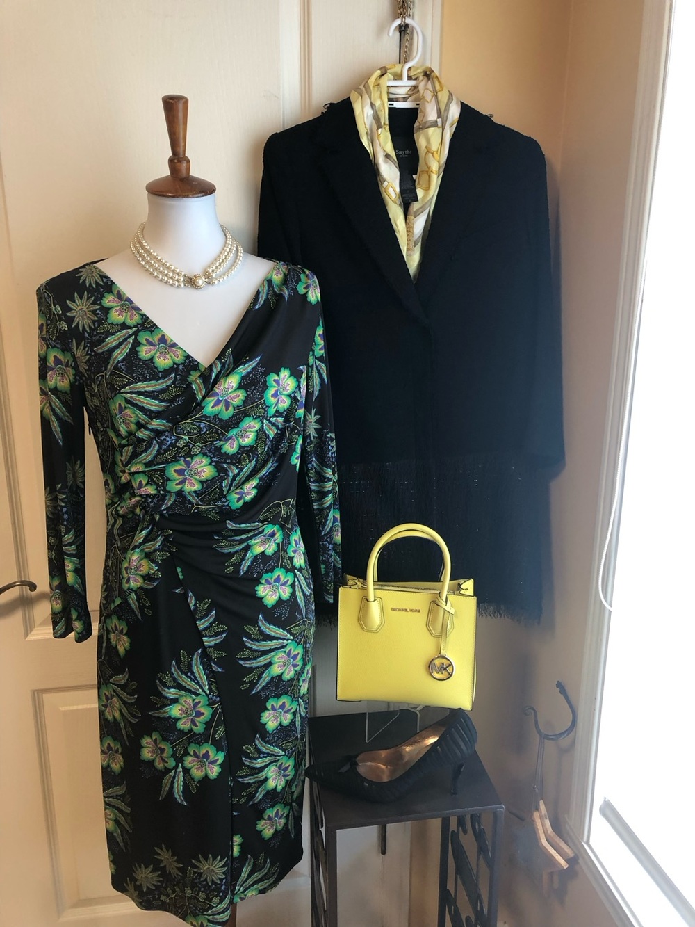 Italian made Luxurious Black Floral Wrap ruching Dress